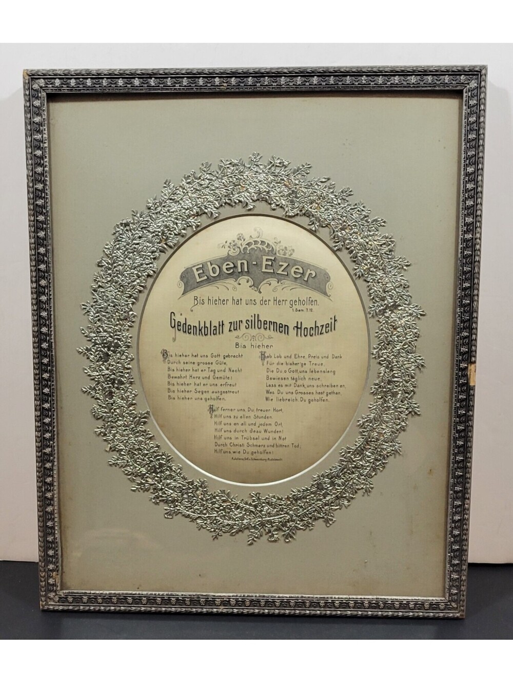 Vintage Framed German 25th Wedding Anniversary Commemorative Gift - Silver